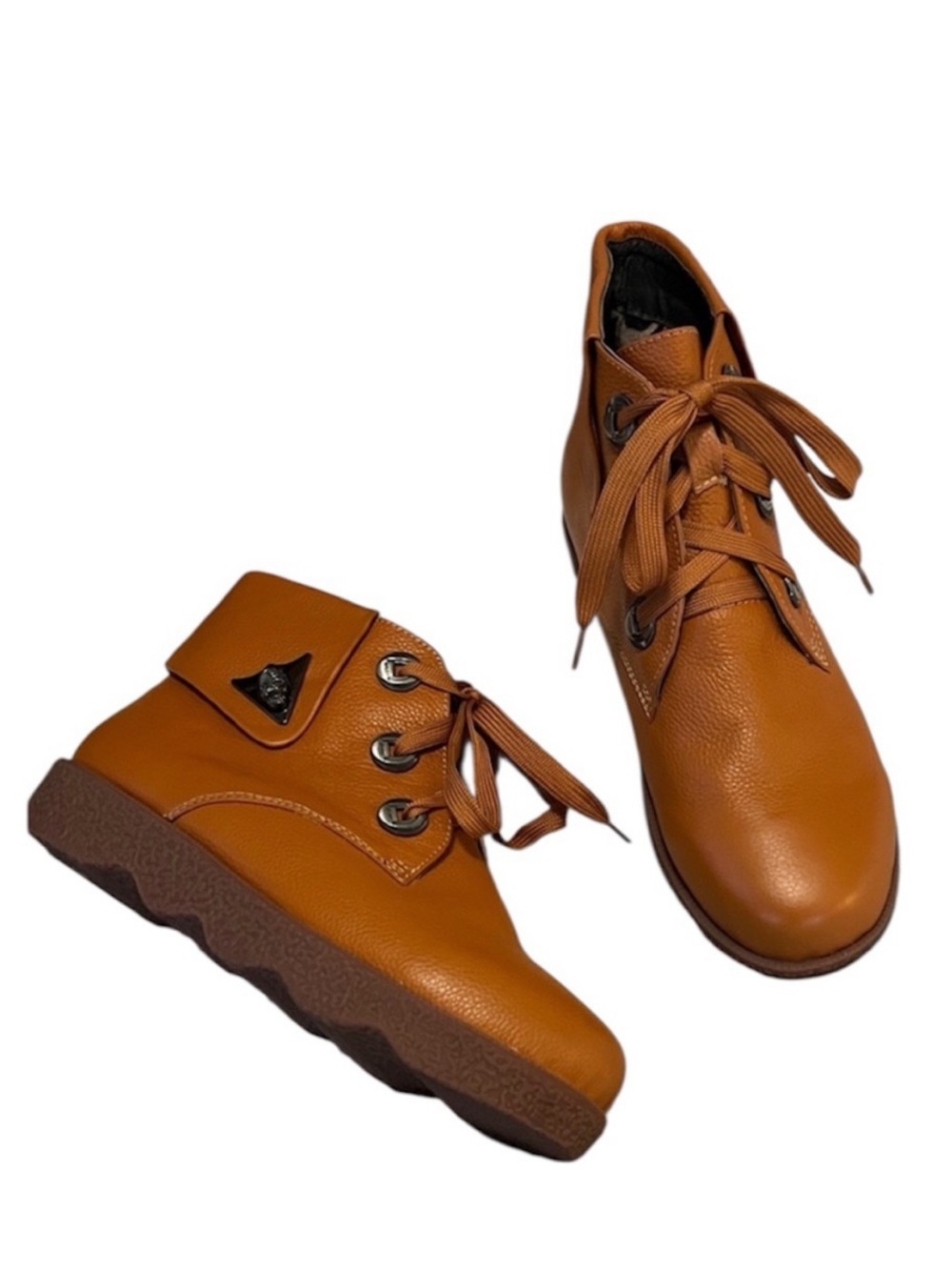 Women's Tan Light Brown Pebbled Leather Lace Up Ankle Harley Moto Boots RARE